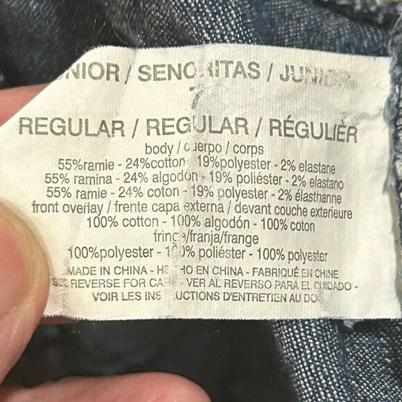 L.E.I. Denim Shorts Women's Size 7 Dark Wash White Floral Ashley Low Rise Fringe - Picture 8 of 9